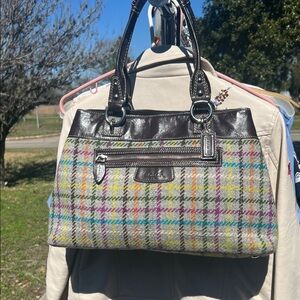 Coach Penelope Tattersall Plaid Wool and Patent Leather Trim Satchel